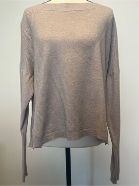 Cyrus Womens Taupe Tan Ribbed Detail Boat Neck Long Sleeve Knit Sweater Size M